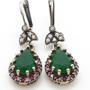 Hold Genuine 7.80ctw Ruby & Emerald Earrings .925 Sterling Silv